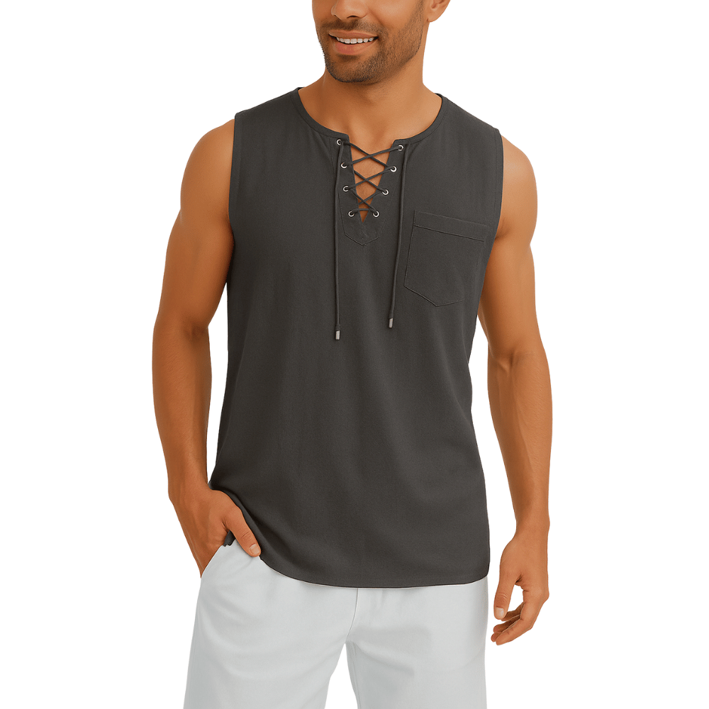 Men's Sleeveless Lace - Up Shirt - Casual, Summer Short Sleeve - Full Storee