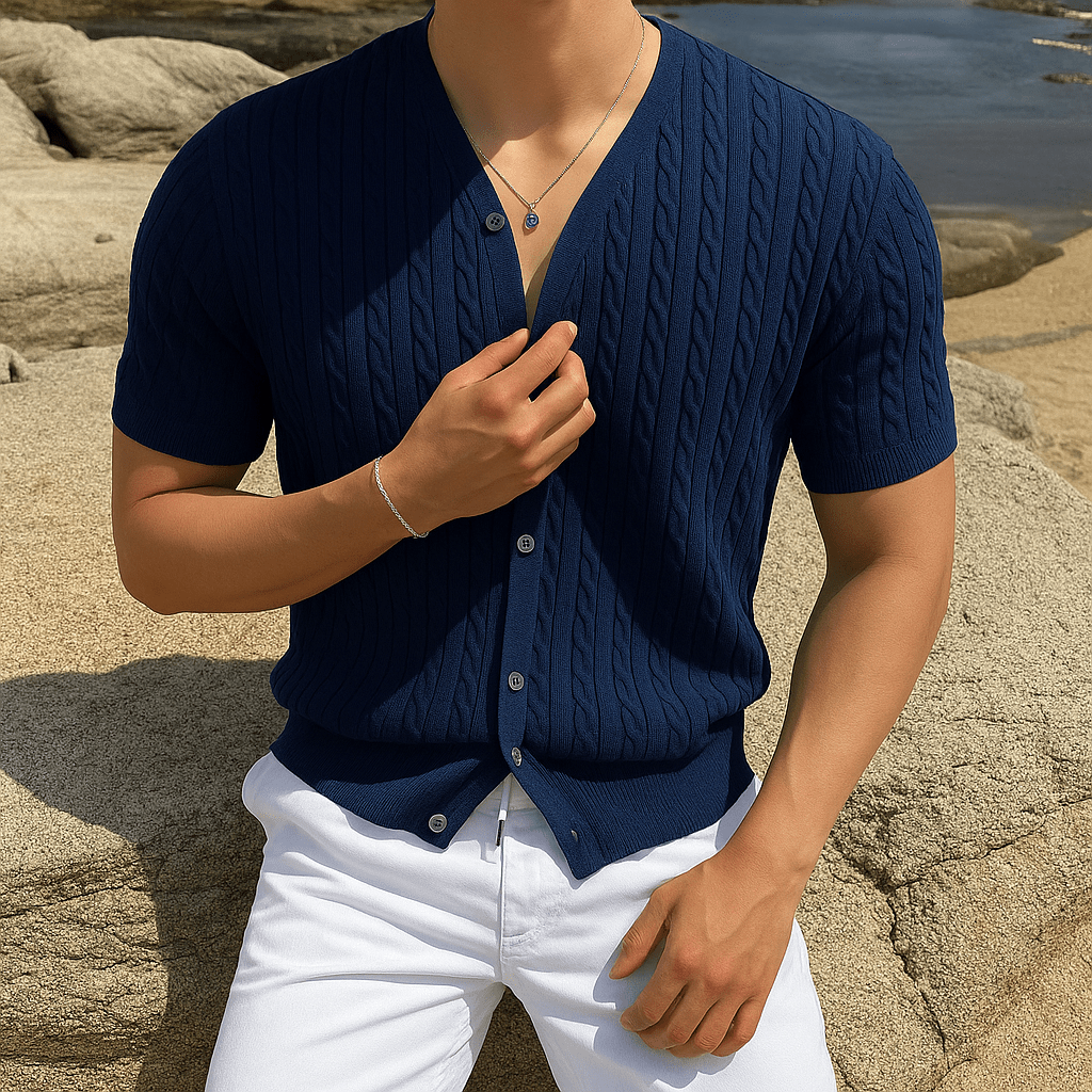 Men's V - Neck Button - Up Shirt - Casual Summer Streetwear - Full Storee