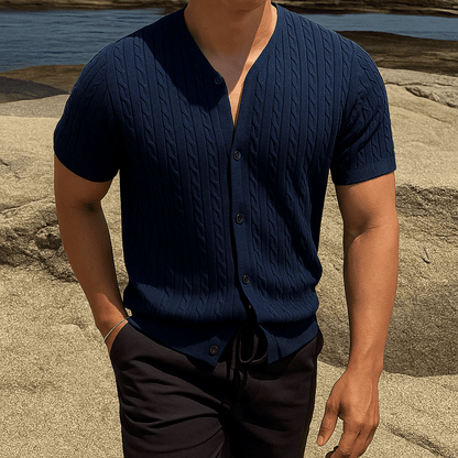 Men's V - Neck Button - Up Shirt - Casual Summer Streetwear - Full Storee