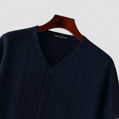 Men's V - Neck Button - Up Shirt - Casual Summer Streetwear - Full Storee