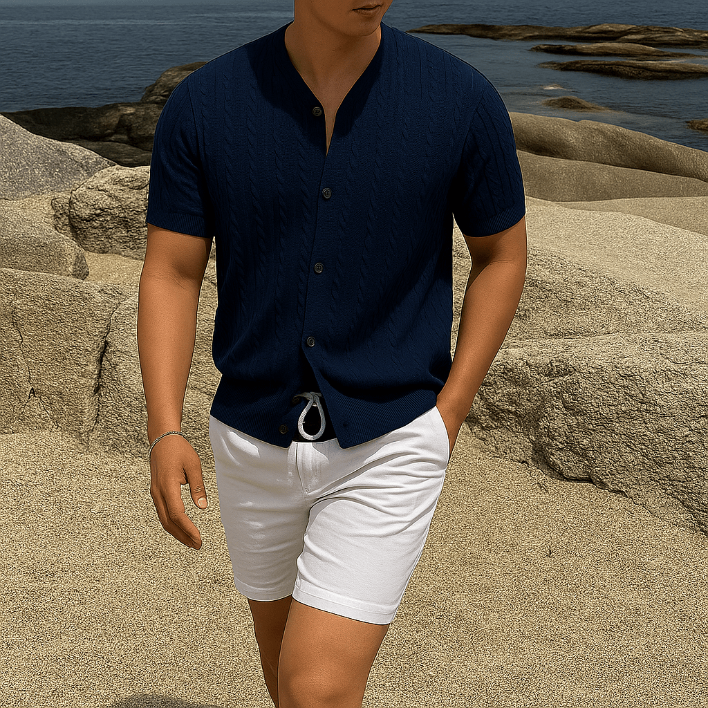 Men's V - Neck Button - Up Shirt - Casual Summer Streetwear - Full Storee