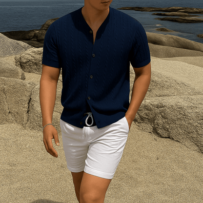 Men's V - Neck Button - Up Shirt - Casual Summer Streetwear - Full Storee