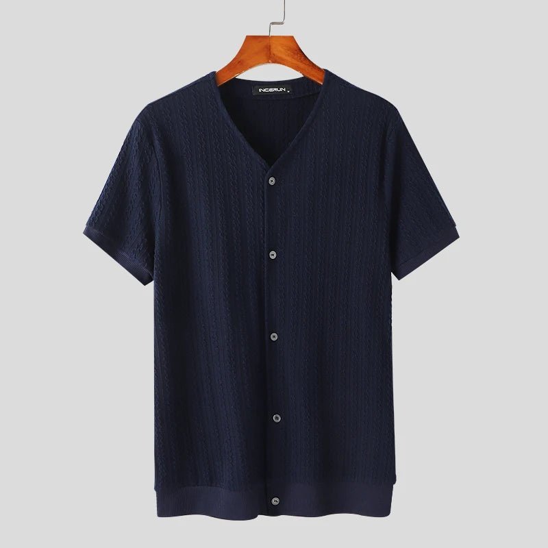 Men's V - Neck Button - Up Shirt - Casual Summer Streetwear - Full Storee
