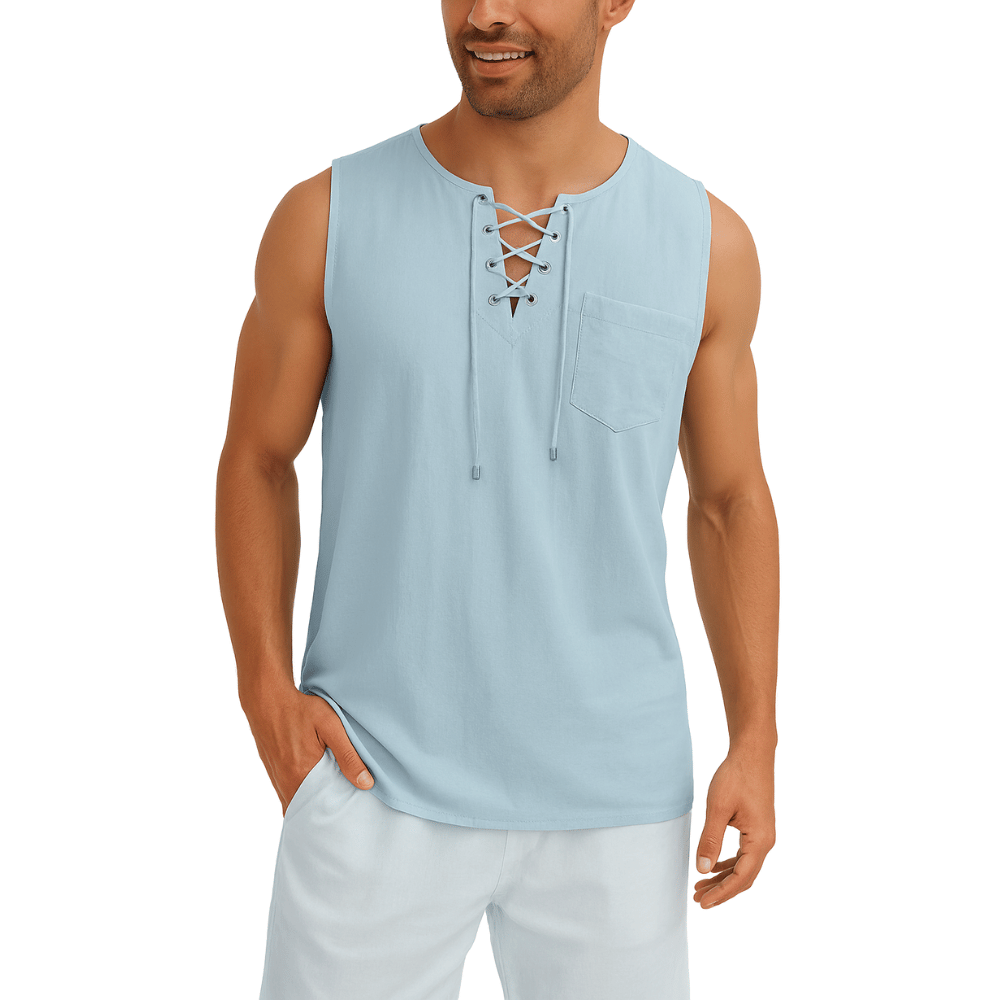 Men's Sleeveless Lace - Up Shirt - Casual, Summer Short Sleeve - Full Storee